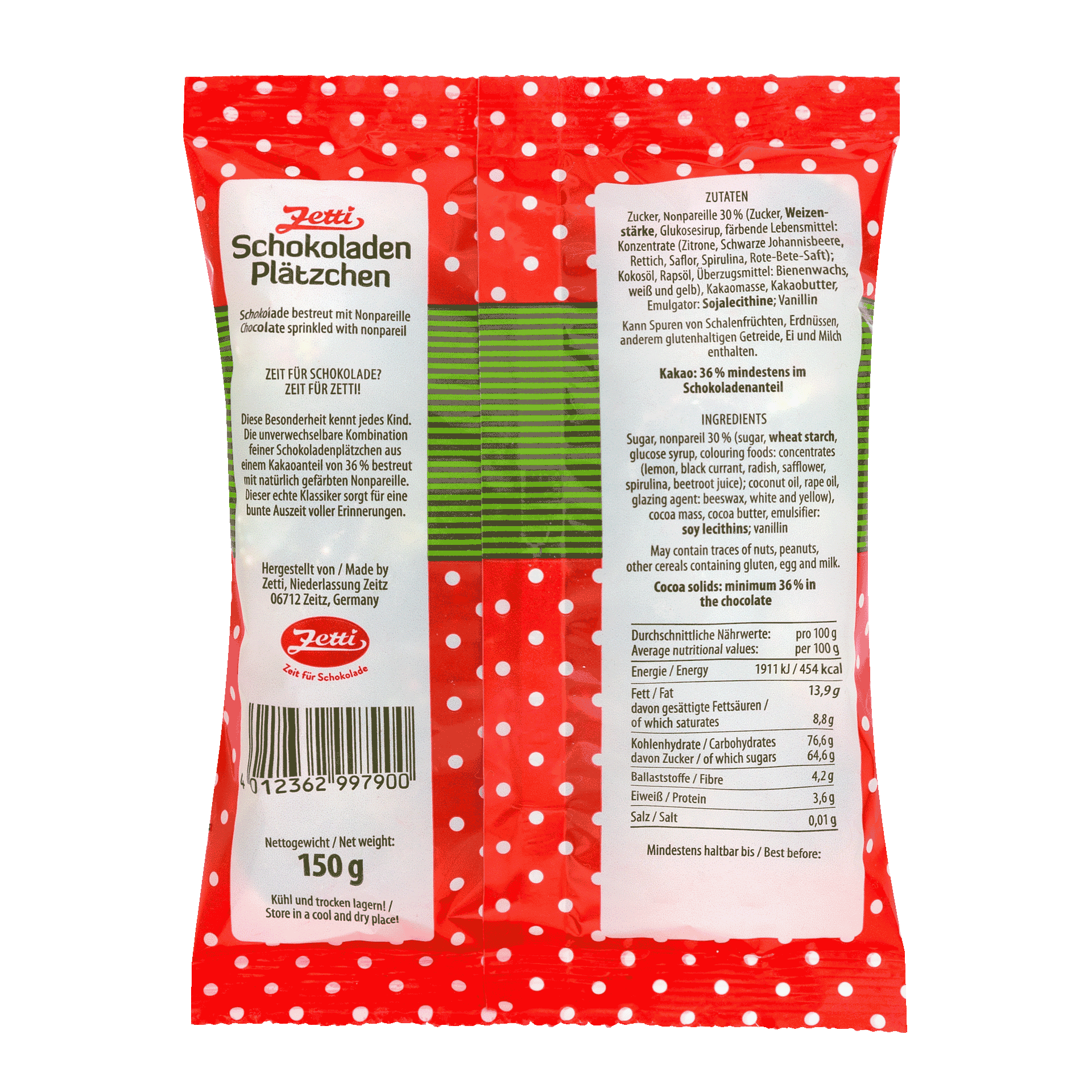 Zetti Schokoladenplätzchen Rückseite einer Packung Zetti Schokoplätzchen