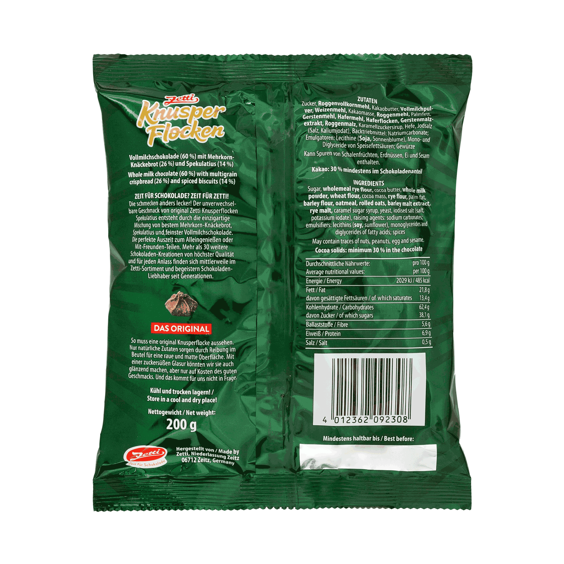 Zetti Knusperflocken Spekulatius (5 Stück)  Rückseite einer Packung Zetti Knusperflocken Spekulatius