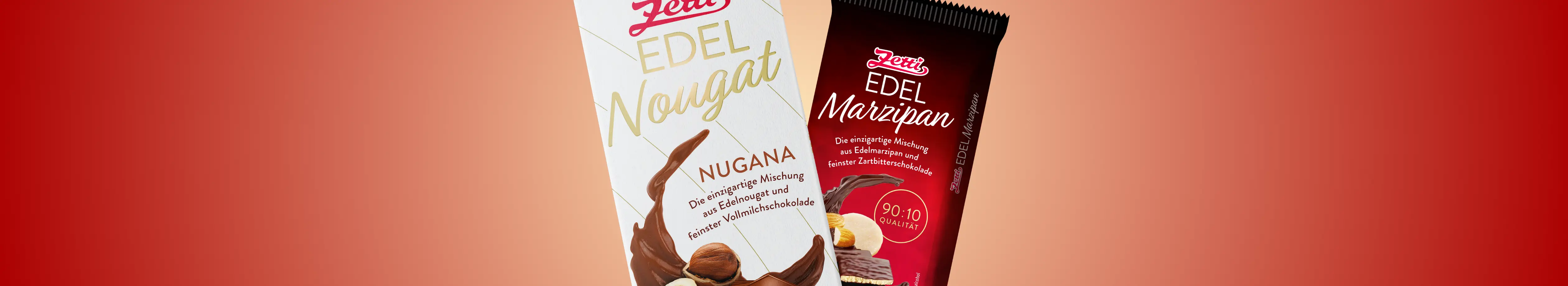 Werbebanner mit der zetti Edel-Nougat und der Zetti Edel Marzipan