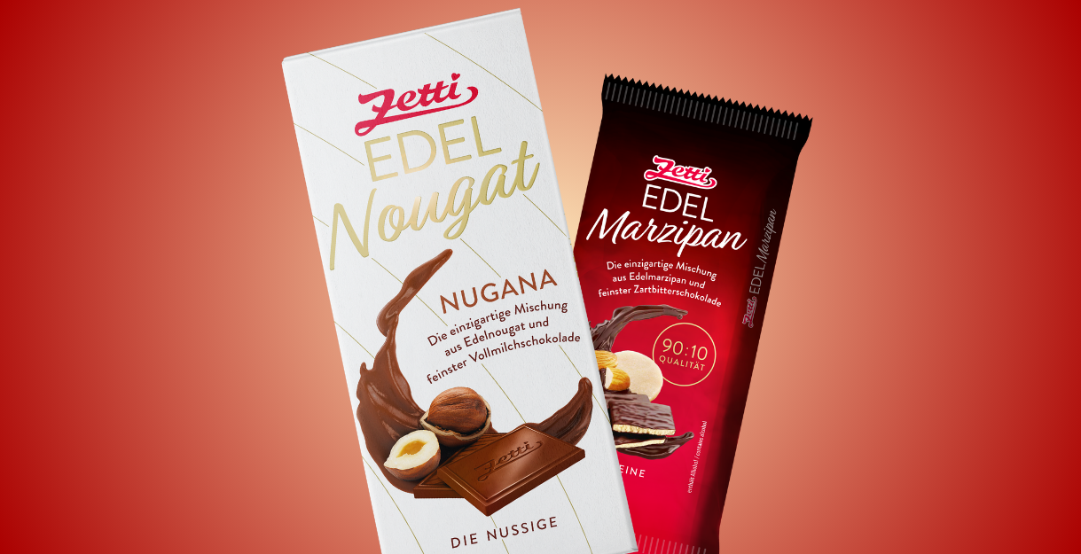 Werbebanner mit der zetti Edel-Nougat und der Zetti Edel Marzipan