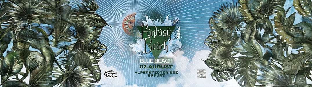 Werbebanner mit dem Titel Fantasy Beach Blue Beach 02. Auguts am Alperstedter See Erfurt