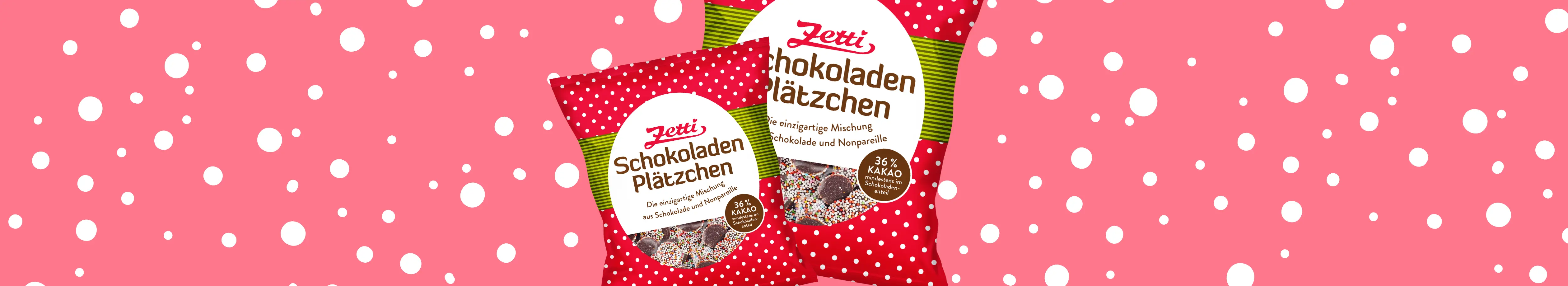 Werbebanner mit zwei Beuteln Zetti Schokoplätzchen